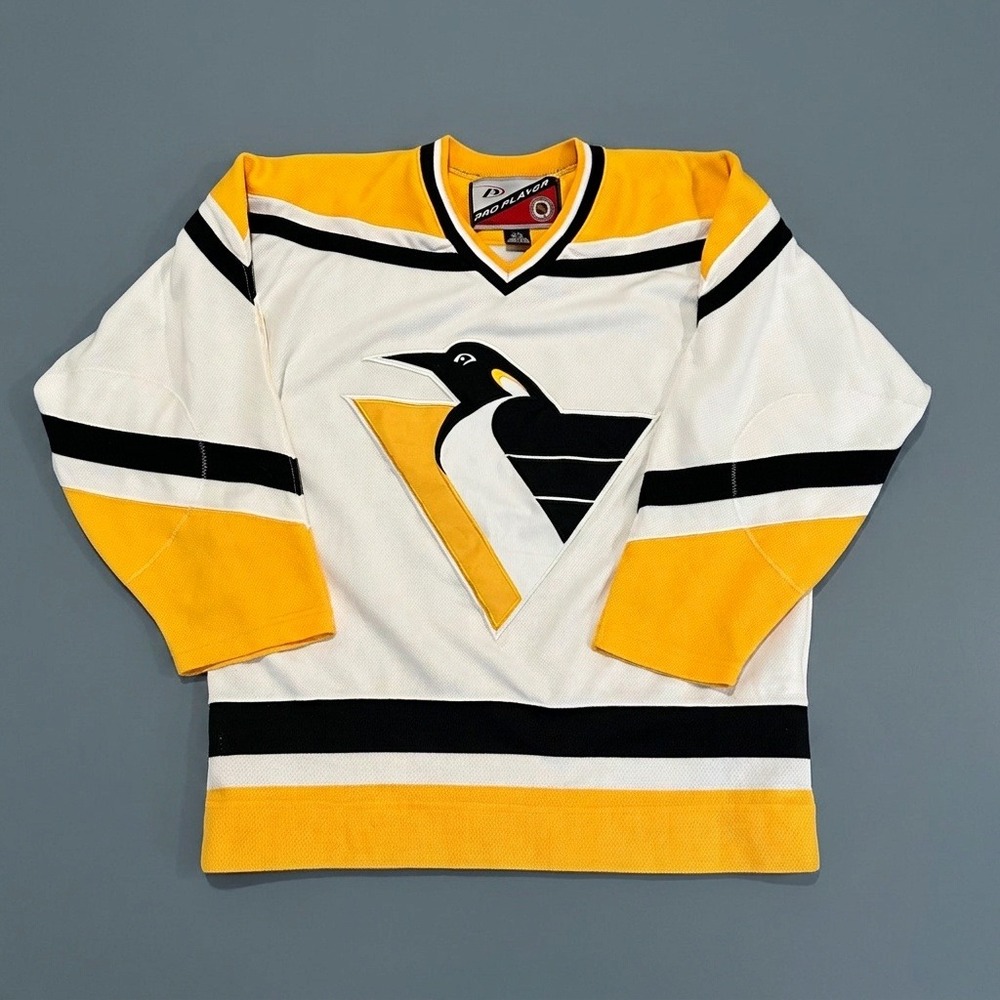 Vintage Pro Player Pittsburgh Penguins Jersey Blank White Robo Pen Size L/XL